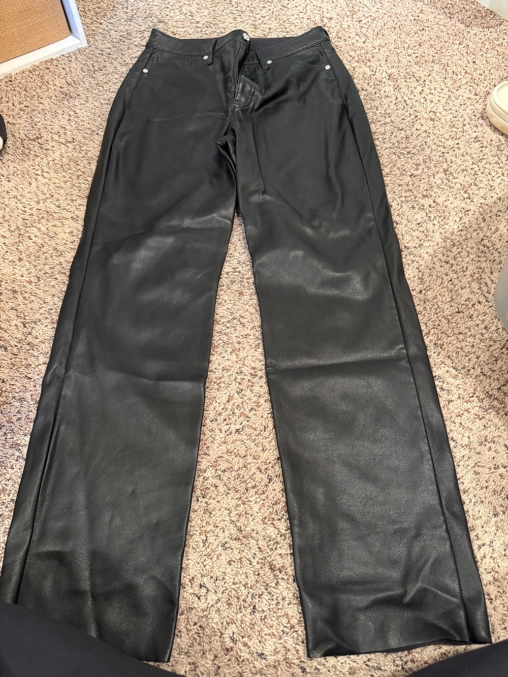 Black Leather Straight-Leg Pants